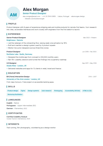 Portrait CV template