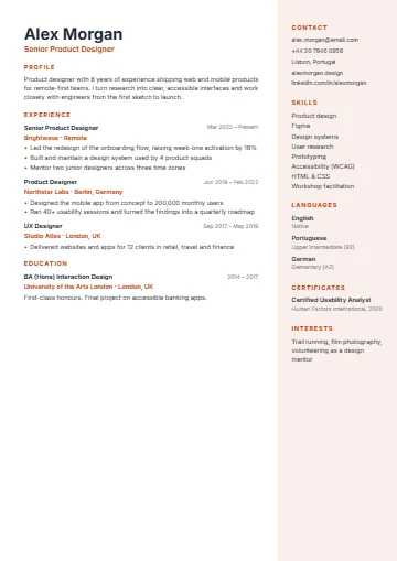 Sidebar CV template
