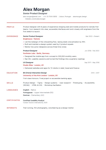 Swiss CV template