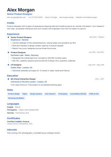 Timeline CV template